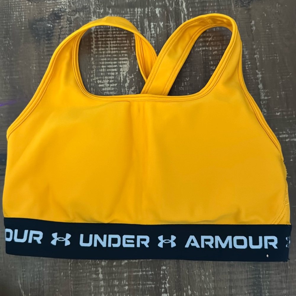 Mustard yellow and black under armour sports bra size medium